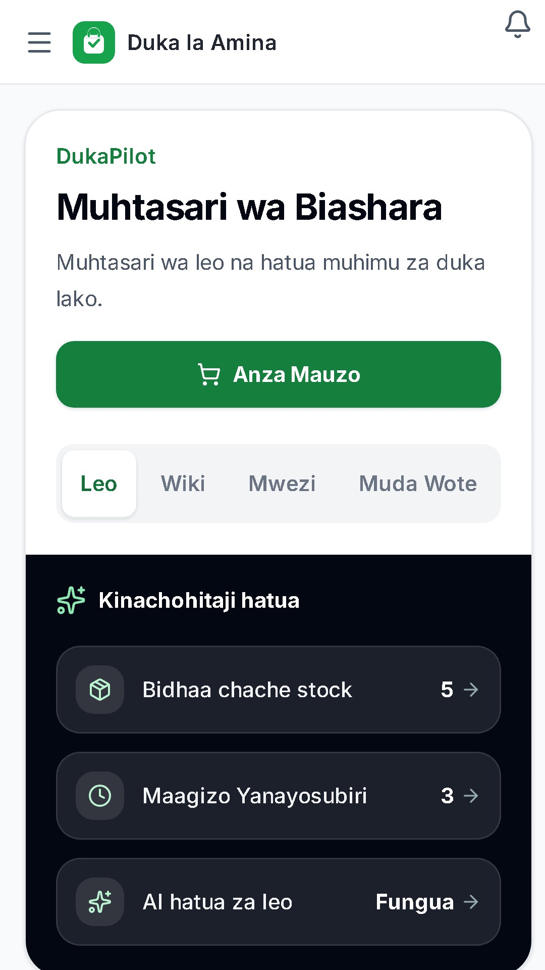 Screenshot ya dashboard ya Uzuri Living